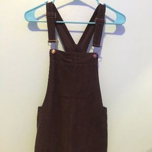 Navy blue corduroy overall dress